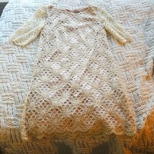 JAX cream dress with shiny bone color underneath net SIZE 4
